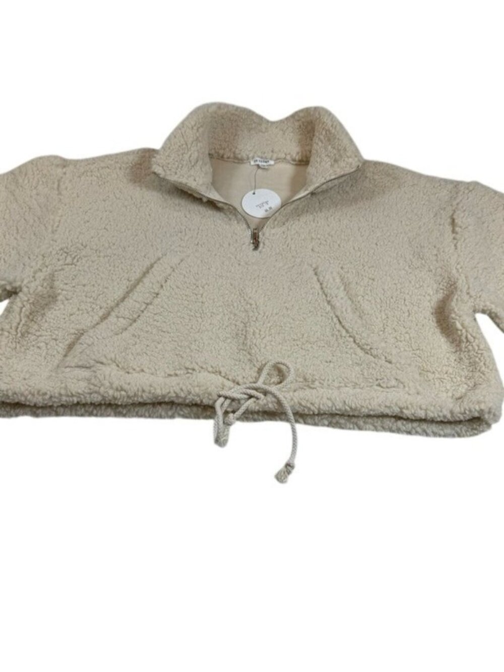 NWT En Crème Beige Sherpa Cropped Pullover S/M With Drawstring Closure (bin F)